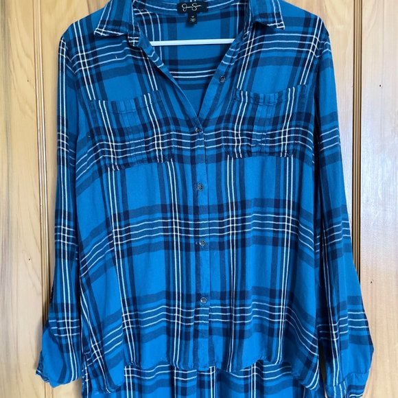 Jessica Simpson Blue Plaid Long Sleeve - Picture 7 of 8